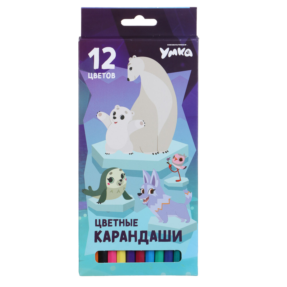Карандаши 12 цв.  пластик. Умка шестигр., заточ., к/к