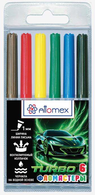 Фломастеры  6 цв. Attomex "Turbo" вент. колп., блистер, е/п