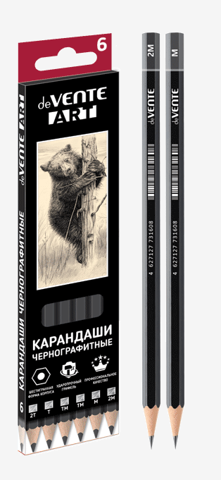 Карандаши пр.  6 шт. deVENTE "Art" (2Т-8М) шестигр., заточен., корпус с топом, к/к