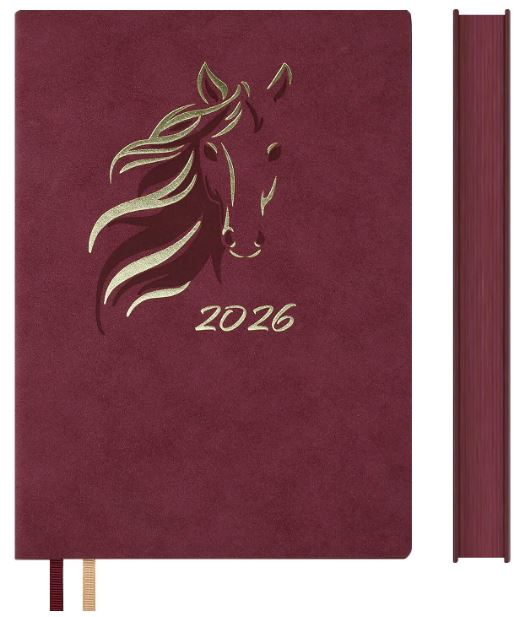 Ежедневник 2026г. А5 176л. Escalada (символ года) иск.кожа "замша", интегр.обл., тисн.фольгой, цв.срез, крем.блок 70г/м2, 2 ляссе, бордовый