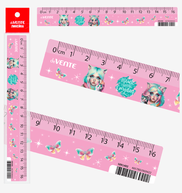 Линейка 16 см. пластик. deVENTE "Miracle", с рис.