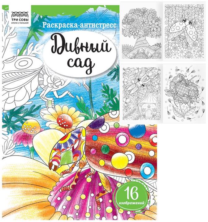 Книжка-раскраска антистресс А4 16 стр. Три совы Дивный сад 7+