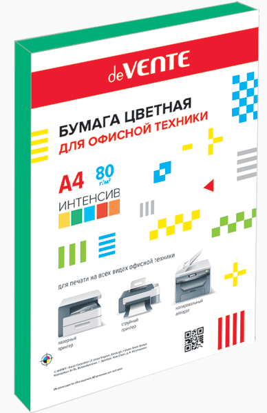 Бумага  А4 цв.  80 г/м.кв. интенсив зеленый 100 л. deVENTE картон.подложка, термоус.пленка