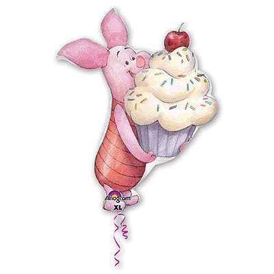 Шар фольгированный 25" фигурный, с рисунком "Пятачек с тортом" Р35