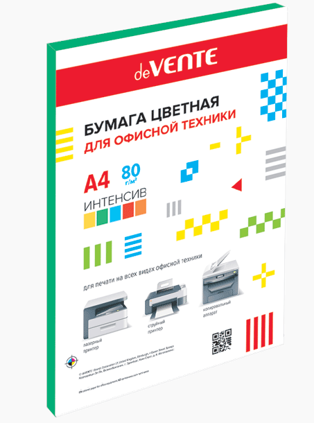Бумага  А4 цв.  80 г/м.кв. интенсив зеленый  50л. deVENTE, картон.подложка, термоус.пленка