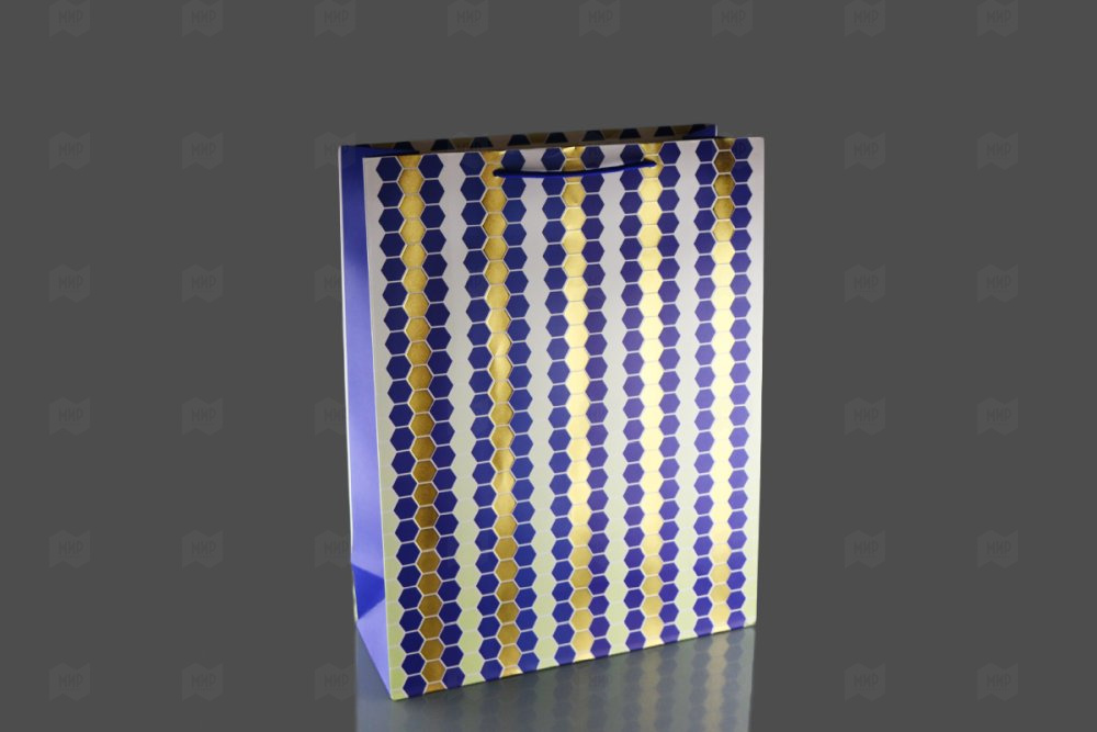 Пакет подарочный бумажный 31*40*12 "Соты" фольга в одной стороны Мир упаковки
