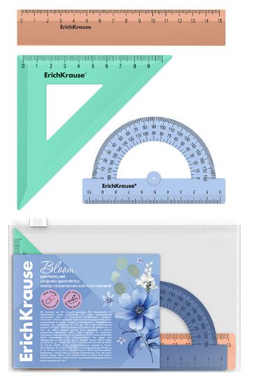 Набор линеек 3 предм. ErichKrause "Pastel Bloom" (линейка 15см, угольник, транспортир) пластик