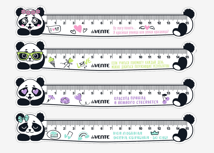 Линейка 15 см. пластик. deVENTE "Panda" гибкая, ассорти