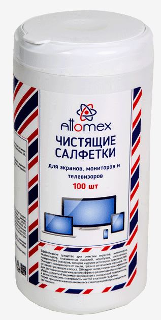 Салфетки чистящие д/монитора 100 шт. Attomex в пласт. тубе 