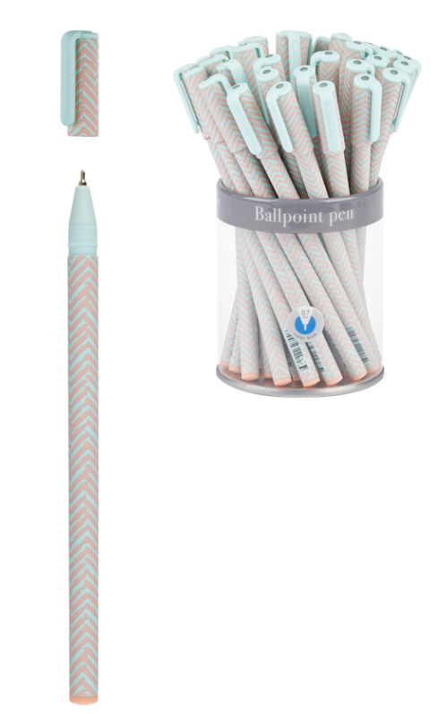 Ручка шарик. Greenwich Line "Pastel chevron" синяя, 0,7 мм, резин. грип, игольч., маслянная, софт-тач