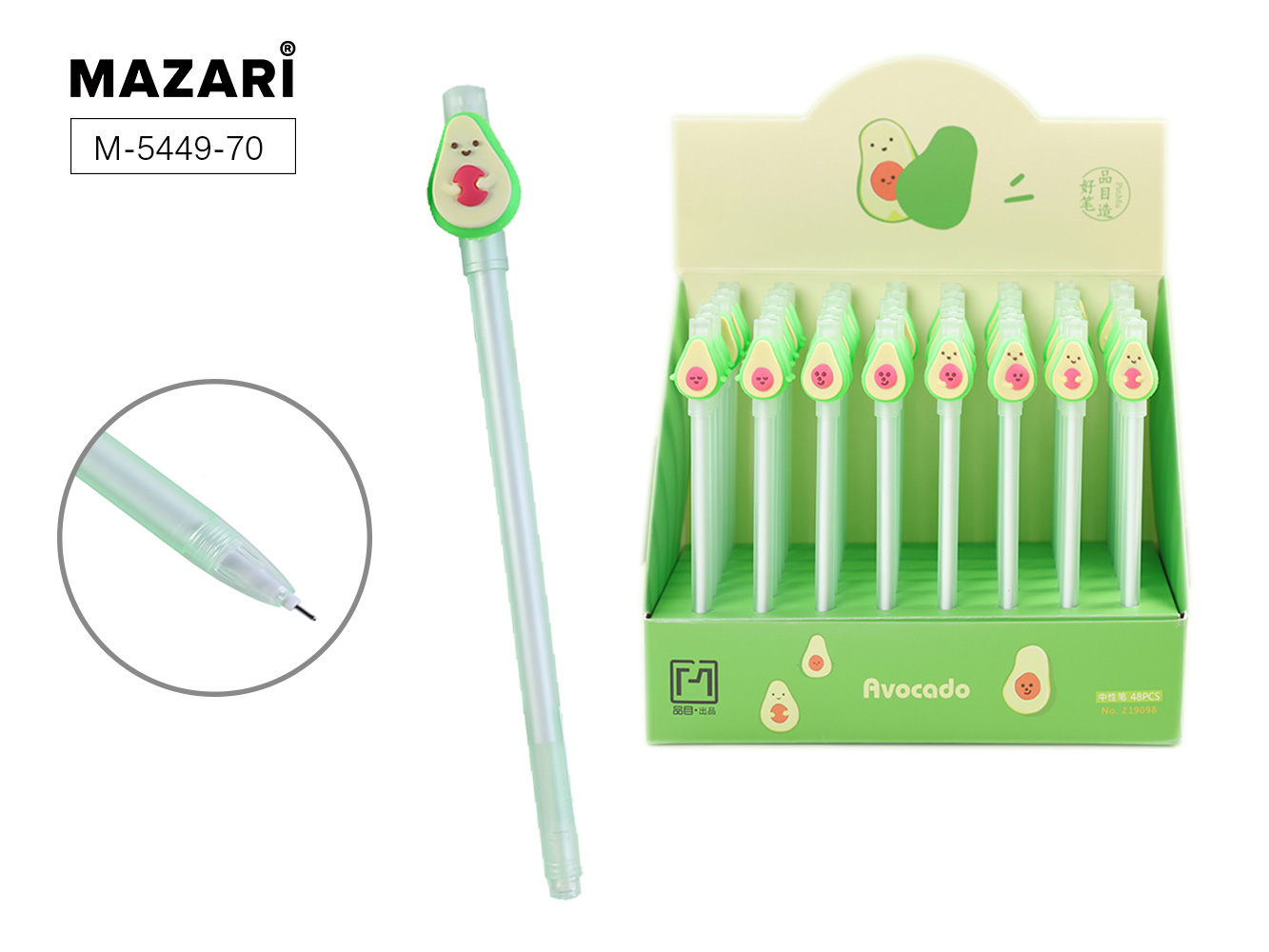 Ручка гелевая  игольч. Mazari "AVOCADO" синяя, 0,5мм, цветной пластик.корпус, ассорти 2 цвета, карт.дис