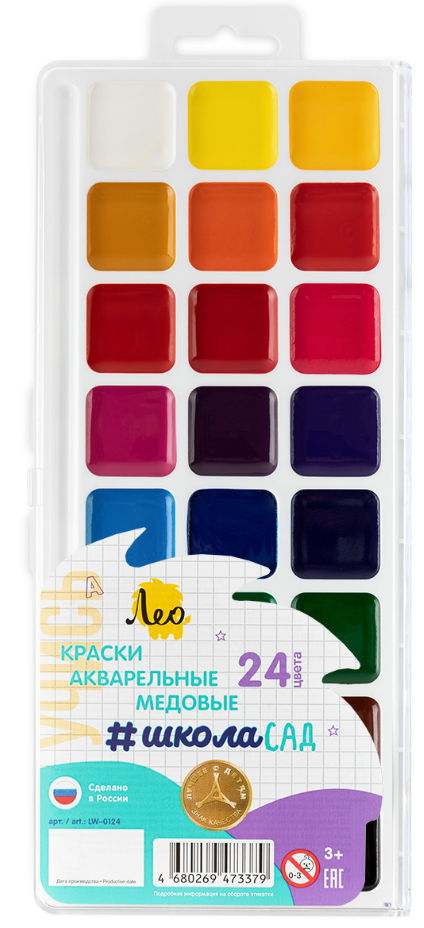 Краски 24 цв. акв. медов. Лео "Учись. ШколаСад" б/к