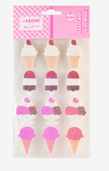 Наклейки объем. deVente "Glitter Ice cream" фоамиран, блистер.
