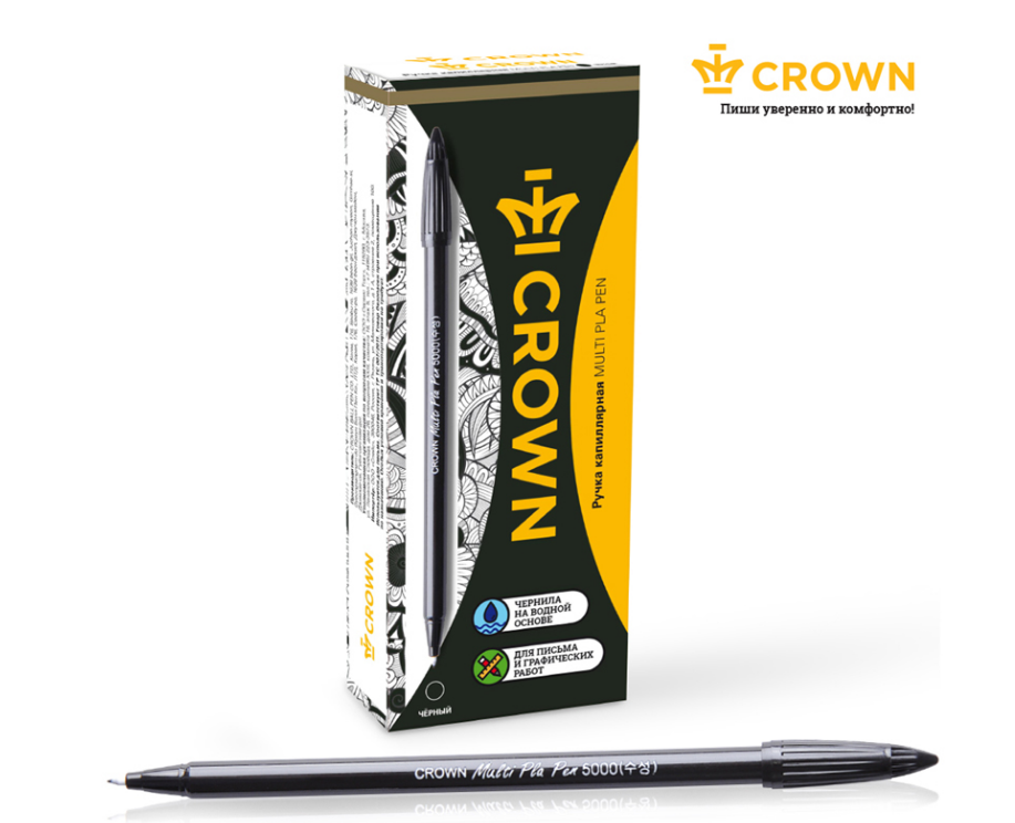 Ручка капиллярная CROWN черная 0,3 мм, 1/12
