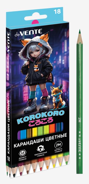 Карандаши 18 цв. deVENTE 2М "Korokoro" шестигр., заточ., к/к
