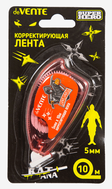 Штрих-лента  5 мм х 10 м deVENTE "SuperHero" фронт апплик., красный полупрозр. корпус