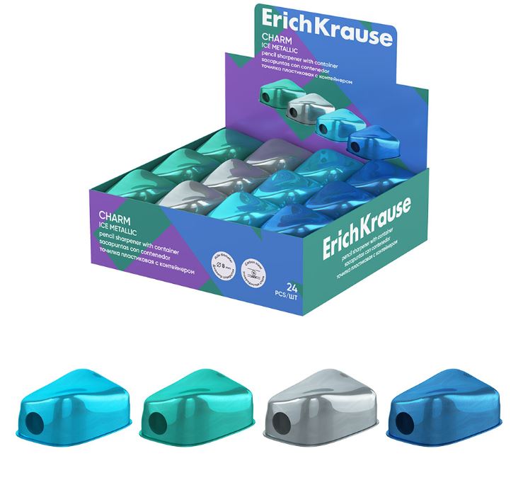 Точилка с контейнером  ErichKrause "Charm Ice Metallic" ассорти