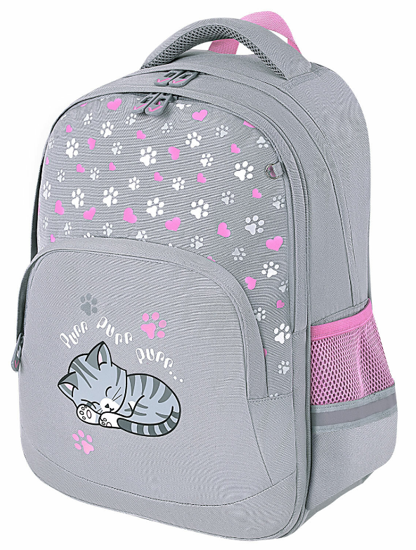 Рюкзак анатомич. формованный дев. Brauberg Soft "Sleepy cat" 40х31х15 см, 2 отд с брелком, СВЕТЯЩ.рисунок