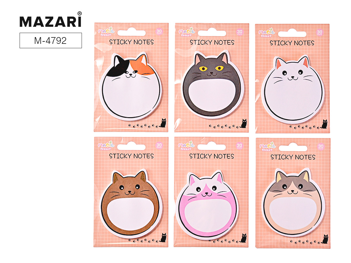 Блок липкий фигурный  30 л. 75*80 Mazari "Котики" ассорти цветов