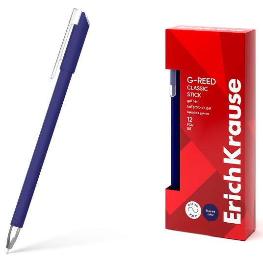 Ручка гелевая  игольч. ErichKrause "G-Reed Stick Classic" синяя, 0,38 мм, линия 0,25 мм, 1/12