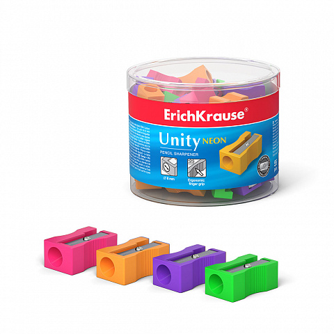 Точилка  ErichKrause "Unity Neon" прямоуг., ассорти