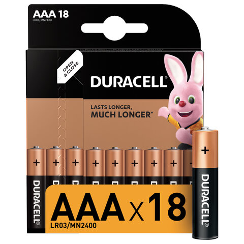 Батарейки LR03 (мизинч.) ААА Duracell Basic Alkaline, 24А, 1.5В, 1/18 