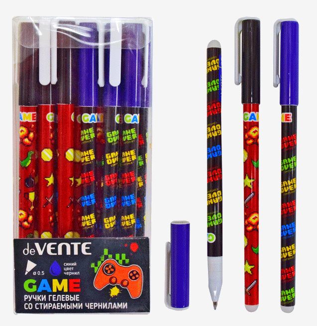 Ручка Пиши-стирай гелевая deVENTE "Game" синяя, 0,5 мм, корпус ассорти, колпачок