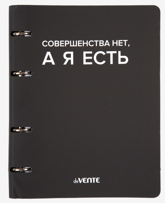 Тетрадь на кольцах интегр. обл.  80л. deVENTE "Совершенства нет" иск.кожа, шелкография