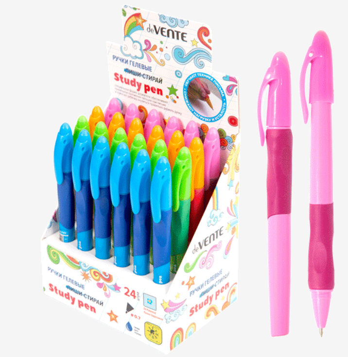 Ручка Пиши-стирай гелевая  для левши deVENTE "Study Pen" синяя, 0,7 мм, корп.ассорти, обуч.письму