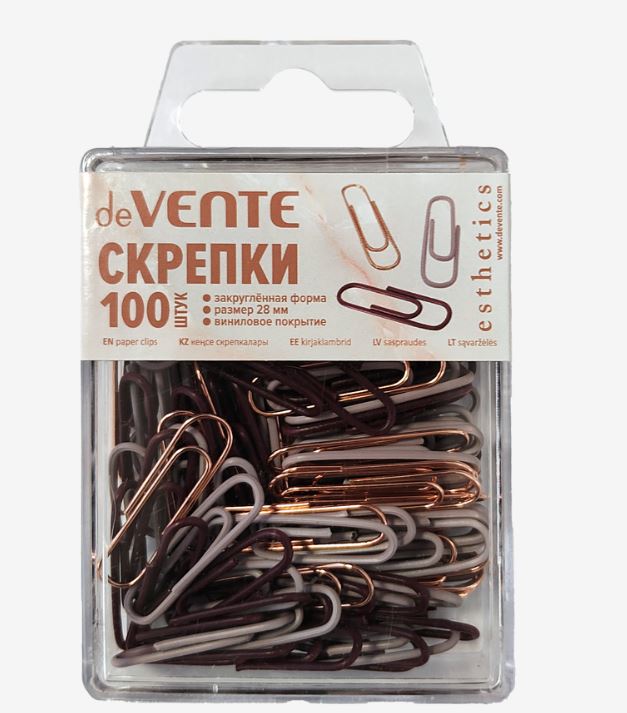 Скрепки канц. 28 мм 100 шт. металл. deVENTE "Esthetics" пластик.короб., ассорти