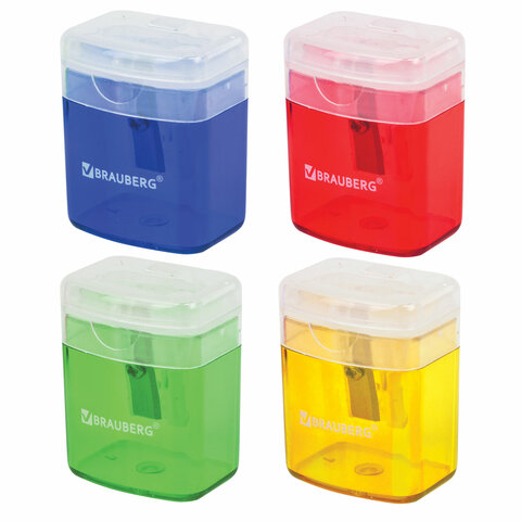 Точилка с контейнером  Brauberg "OfficeBox" прямоуг., ассорти