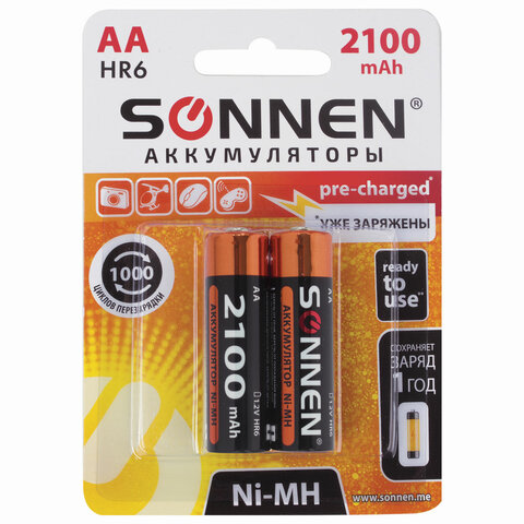 Аккумуляторы HR06 (пальч.) AA Sonnen, 2100mAh, 1/2