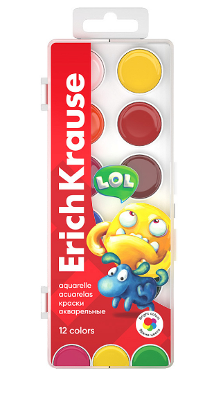 Краски 12 цв. акв. ErichKrause "Jolly Friends" без кисти, е/п