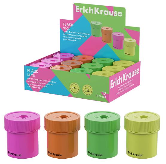 Точилка с контейнером  ErichKrause "Flask Neon" ассорти
