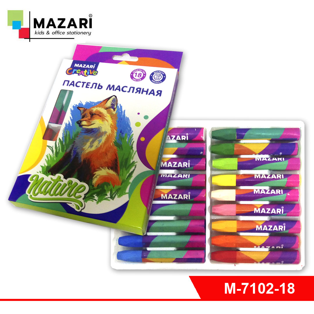 Пастель масляная 18 цв. MAZARI шестигр., к/к