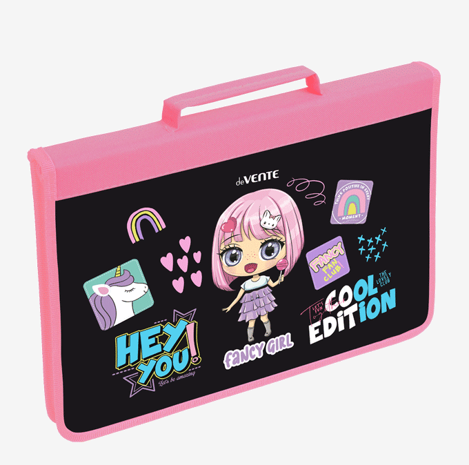 Папка для труда А4 на молнии с ручками deVENTE "Fancy Girl" картон, покрытие из фольги с конгр.тисн