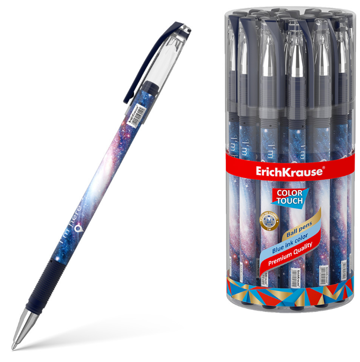 Ручка шарик. ErichKrause "ColorTouch. Space" синяя, 0,7мм, грип, колпачок,Soft-touch цв. корп. 