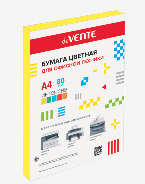 Бумага  А4 цв.  80 г/м.кв. интенсив желтый 100 л. deVENTE, пластик.пакет