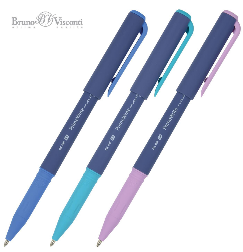Ручка шарик. Bruno Visconti "PrimeWrite. Navy" синяя, 1,0мм, линия 0,7мм, корпус ассорти silk touch, abs-пластик