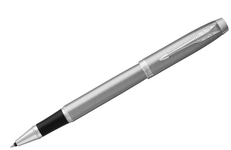 Ручка подар. роллер Parker "IM Essential Stainless Steel CT" черная, 0,8мм, корп.латунь, детали нерж.сталь, подар.уп.