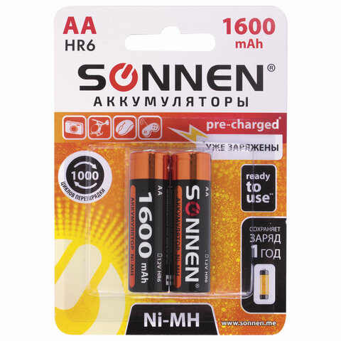 Аккумуляторы HR06 (пальч.) AA Sonnen, 1600mAh, 1/2