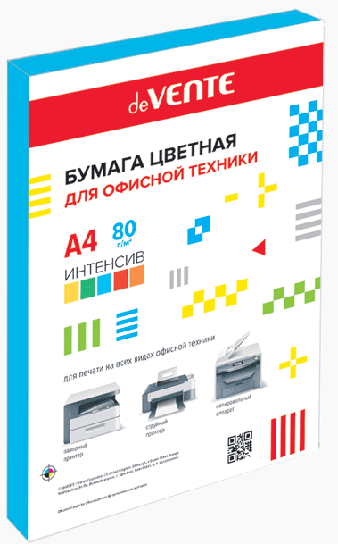 Бумага  А4 цв.  80 г/м.кв. интенсив синий 100 л. deVENTE, картон.подложка, термоус.пленка