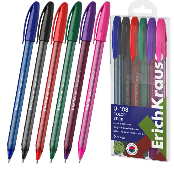 Ручки шарик.  6 цв. ErichKrause "R-301 Color  Stick" 1,0 мм 