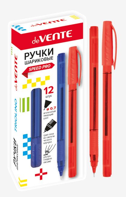 Ручка шарик. deVENTE "Triolino Translucent" красная, 0,7 мм, линия 0,5 мм, игольч., резин. грип, масл.,трехгр., полупрозр корпус