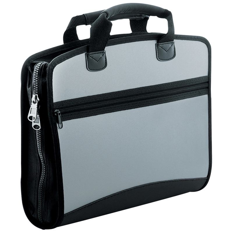 Папка-портфель пластик А4  3 отд., молния, ручка текстиль, черно-серый Berlingo "Silver" 