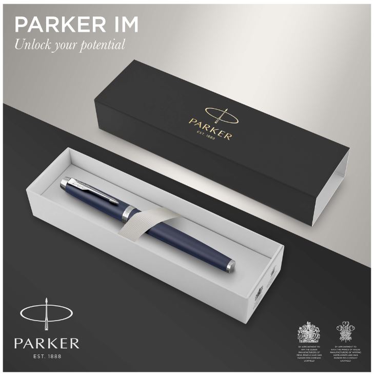 Ручка подар. роллер PARKER "IM Matte Blue CT" черная, 0,8мм, корпус темно-синий, отдел.хром., подар. уп.