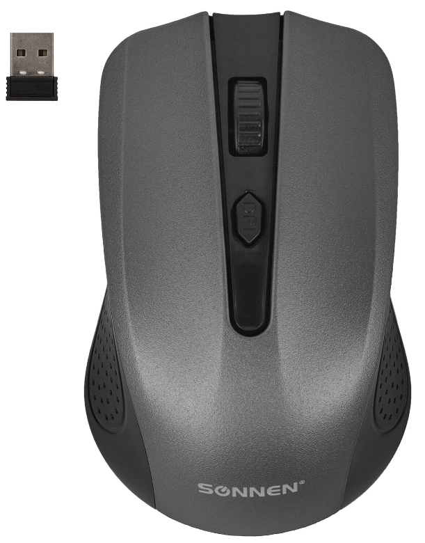 Мышь беспроводная оптическая SONNEN V99, USB, 4 кнопки, серая
