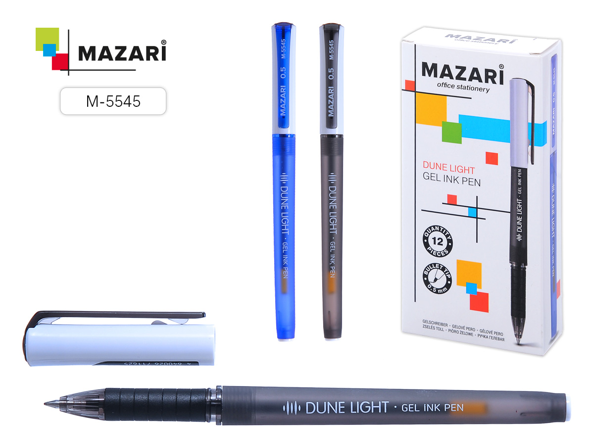 Ручка гелевая MAZARI "Dune Light" черная, 0,5 мм, пулевидн., корп.тонир, резин.грип., клип