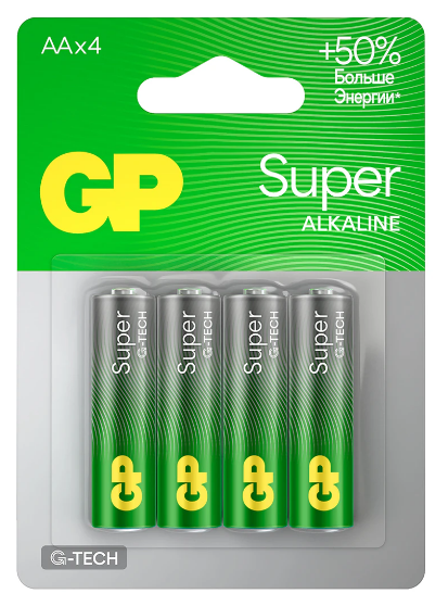 Батарейки LR06 (пальч.) АА GP Super Alkaline G-Tech, 1.5B, 15А, 4шт/уп, блистер