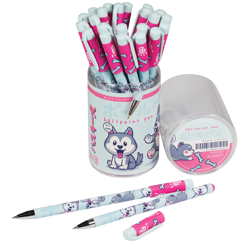 Ручка шарик. Bruno Visconti "HappyWrite.Kawaii.Щенок" синяя, 0,5мм, линия 0,38 мм, корпус soft-touch с рис.